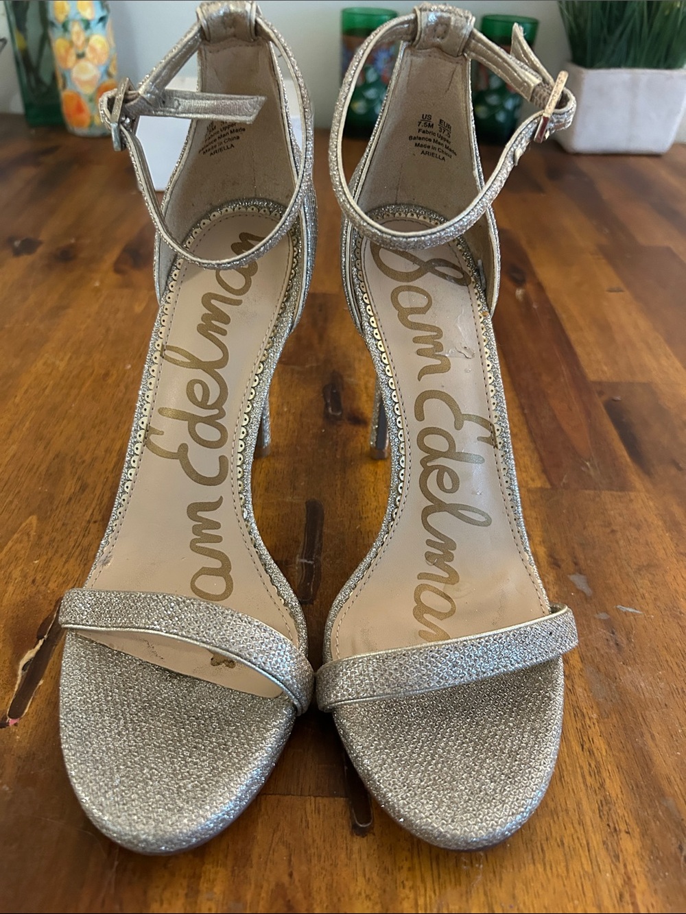 Sam Edelman Patti Straight StilettoMetallic Silver Ankle-Strap 4"High Heels:7.5